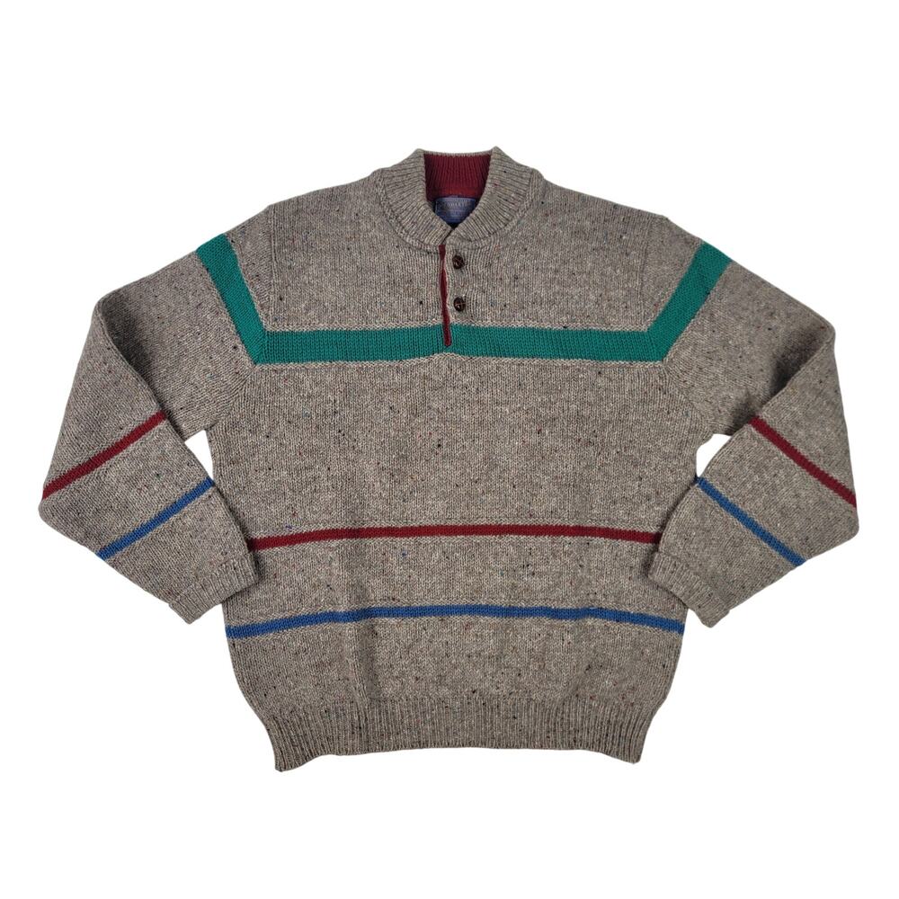 Vintage Pendleton Wool Henley Sweater w Colorful Horizontal Stripes Men's Sz M/L